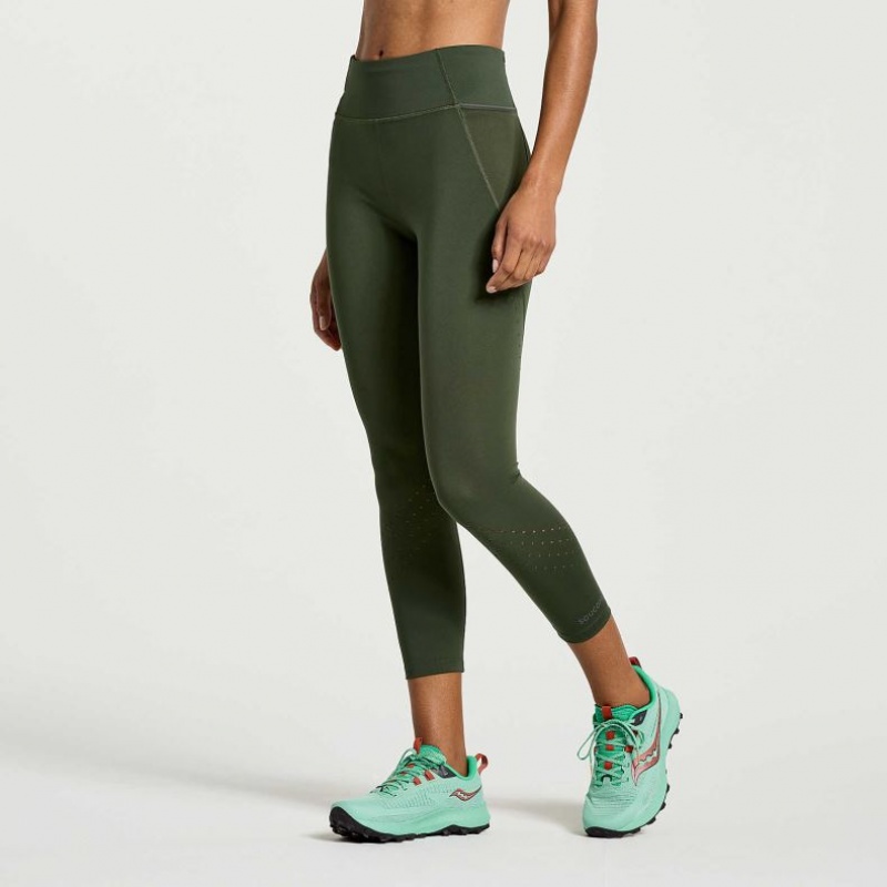 Saucony Explorer Utility Crop Strumpfhose Damen Dunkelgrün | SCHWEIZ RFVMG